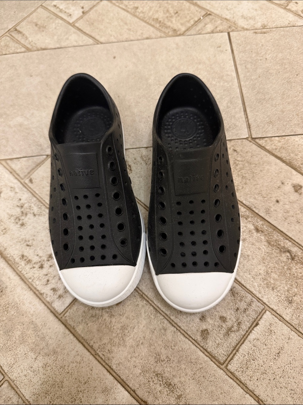 Native Black Slip-On Loafers with White Toe Caps NWOT